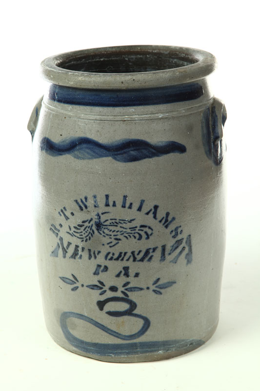 Appraisal: STONEWARE CROCK American nd half- th century Stenciled cobalt label