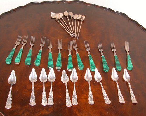 Appraisal: Artist Title Assorted Silverplate flatware including Silver leaf decorated sipping