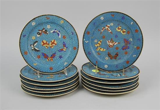 Appraisal: SET OF TWELVE JAPANESE ENAMELLED CLOISONNE ON EARTHENWARE TOTAI PLATES