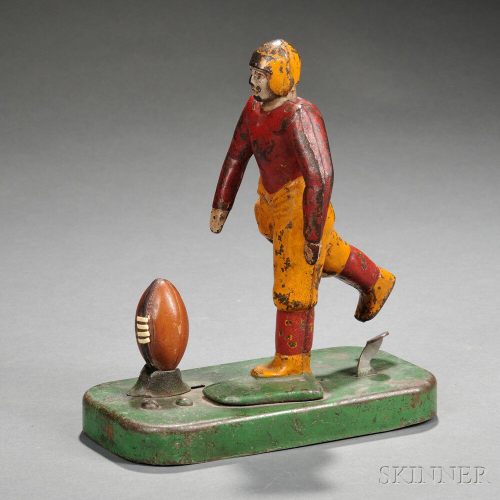 Appraisal: Painted Cast Iron and Tin Articulated Football Player c place