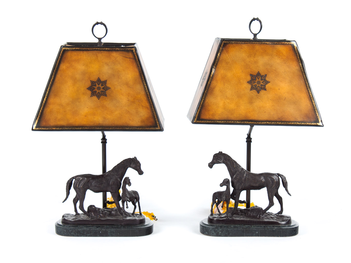 Appraisal: Pair of cast and patinated metal figural lamp each modeled