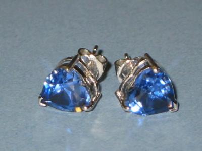 Appraisal: A PAIR OF SAPPHIRE EAR STUDS the heart cut stones