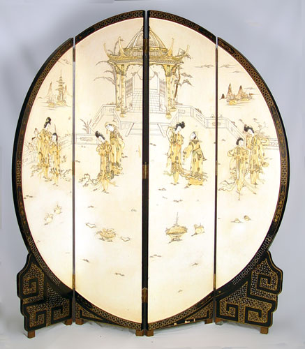 Appraisal: CHINESE PANEL ROUNDED SCREEN Cream color with applied bone figures