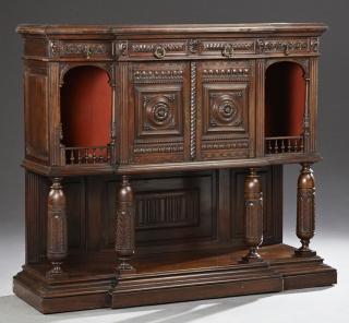 Appraisal: French Renaissance Style Carved Walnut Credenza French Renaissance Style Carved