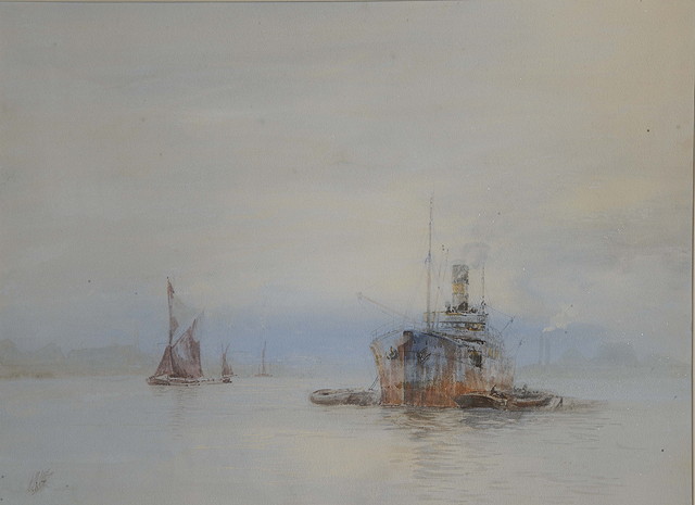 Appraisal: ALFRED BENJAMIN COLE exh - A ship unloading signed watercolour