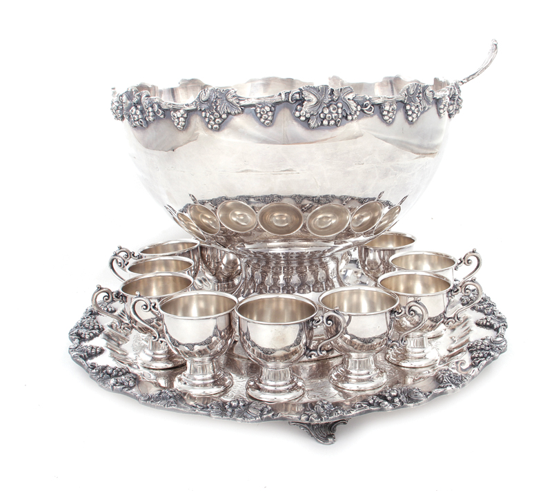 Appraisal: Sheffield silverplate punchbowl and undertray together with cups and ladle