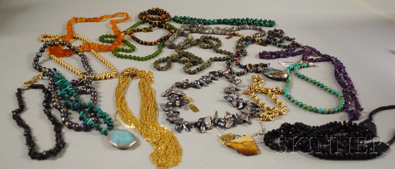 Appraisal: Large Group of Beaded Necklaces primarily hardstone including turquoise cat's-eye