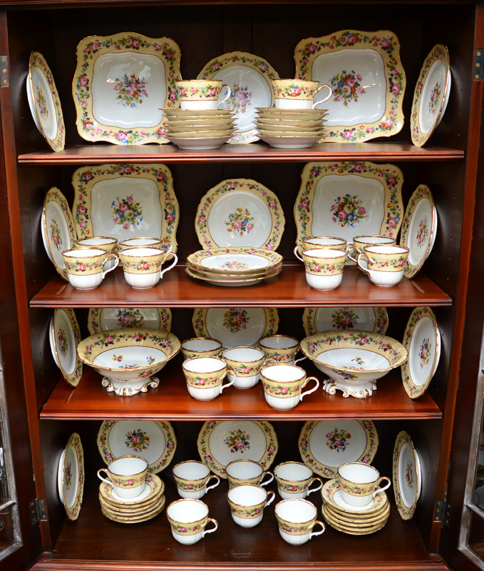 Appraisal: FINE CHINA DESSERT SET Enamel enhanced floral border Approx pieces