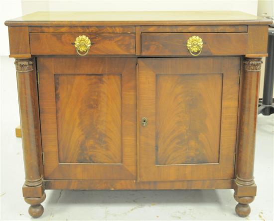 Appraisal: Mahogany and mahogany veneer commode two drawers with stamped brass