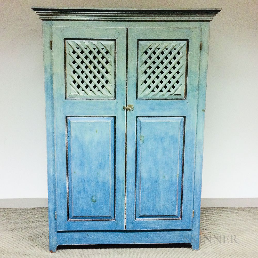 Appraisal: Continental-style Blue-painted Pine Armoire Continental-style Blue-painted Pine Armoire ht wd