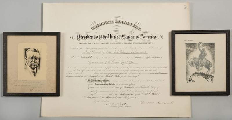 Appraisal: Theo Roosevelt signed document prints - pcs st item Presidential