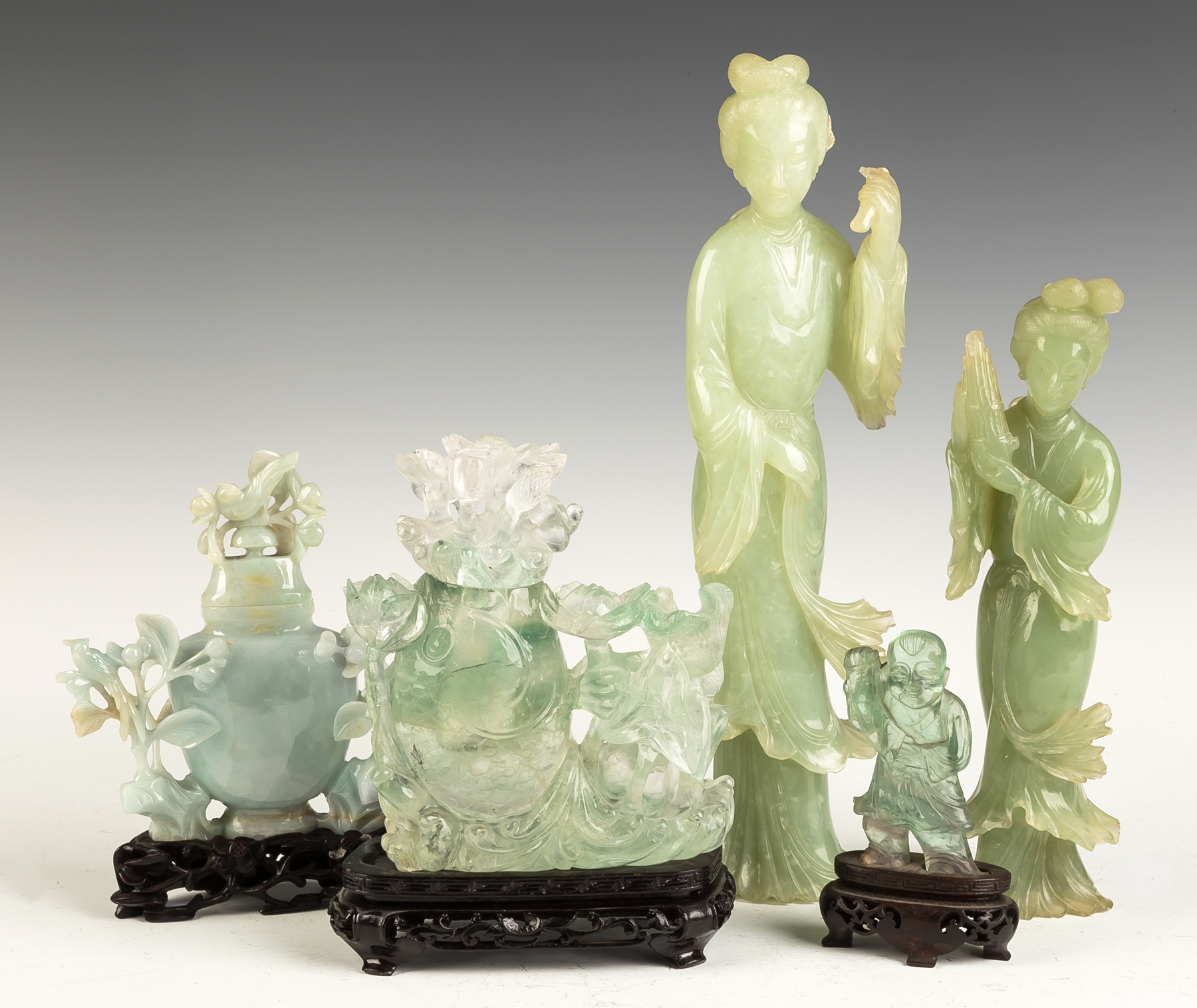 Appraisal: Group of Chinese Rock Crystal and Jade Covered Vases and