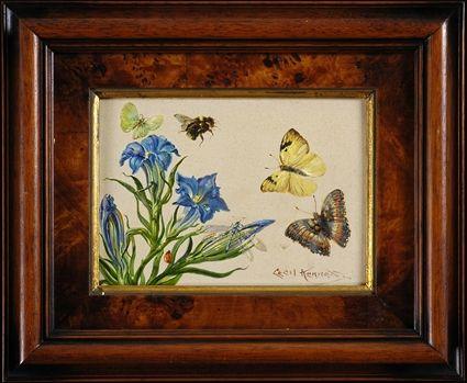 Appraisal: CECIL KENNEDY - BLOSSOMS BUGS TWO PAINTINGS Oils on panel