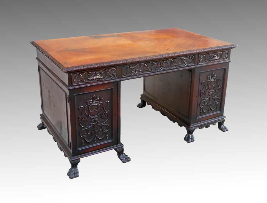 Appraisal: CARVED HORNER ERA PARTNERS DESK Veneer top with carved trim