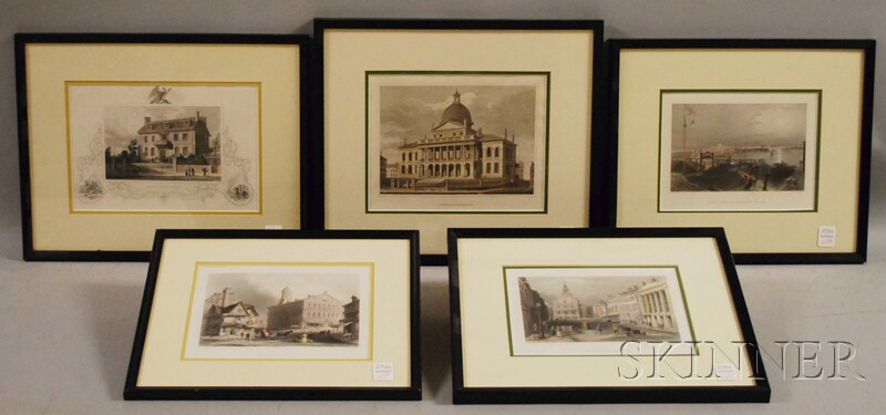 Appraisal: Five Framed Hand-colored Engravings of Boston three William H Bartlett