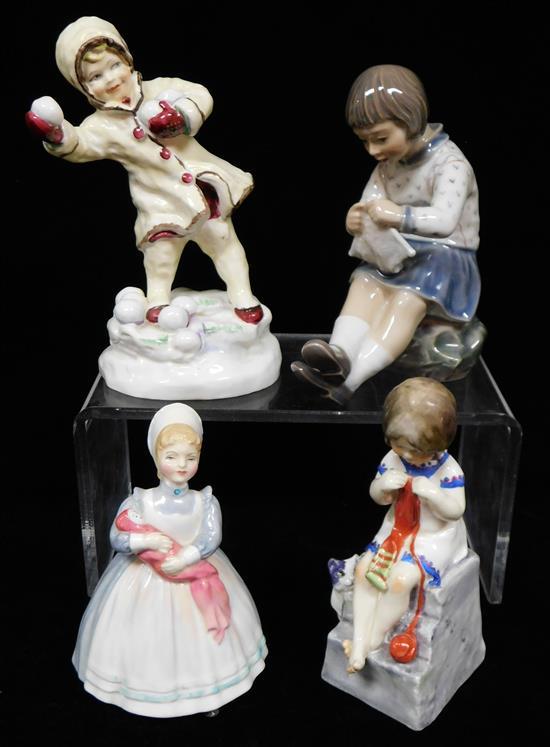 Appraisal: Four porcelain figurines the first DJ Copenhagen depicts girl knitting