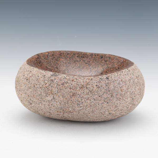 Appraisal: ROBERT WINSLOW AMERICAN B x Stone bowl Carved pink stone