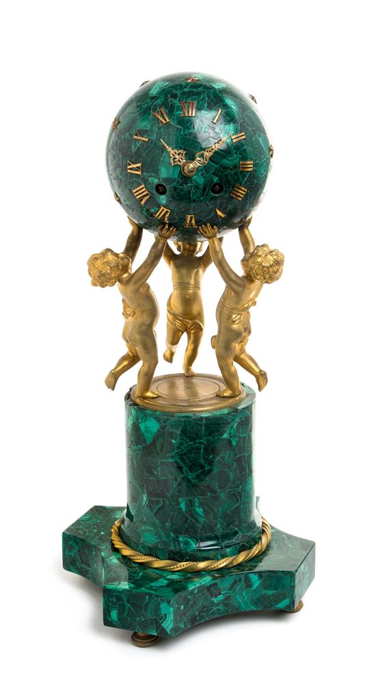 Appraisal: Sale Lot A Gilt Bronze and Malachite Figural Clock th