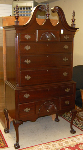 Appraisal: CHIPPENDALE STYLE MAHOGANY HIGHBOY CHEST OF DRAWERS American mid- th