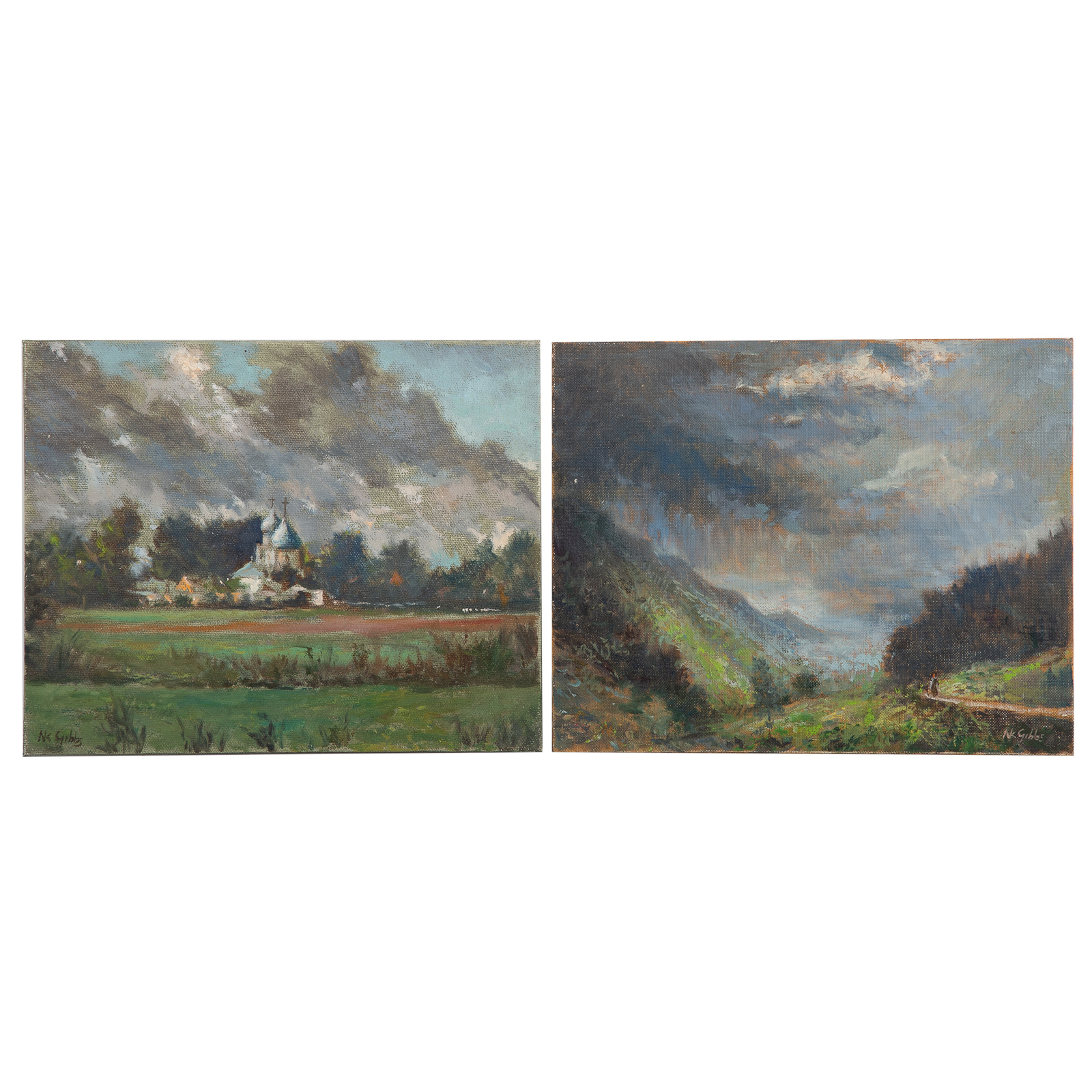 Appraisal: NATHANIEL K GIBBS TWO UNFRAMED LANDSCAPES American - Oil on