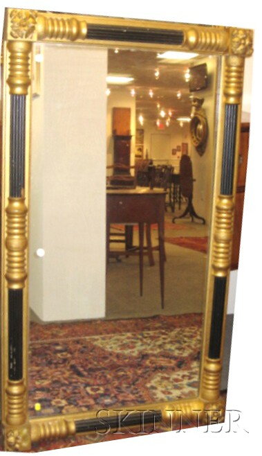 Appraisal: Classical Ebonized and Gilt-gesso Pier Mirror possibly Boston c -