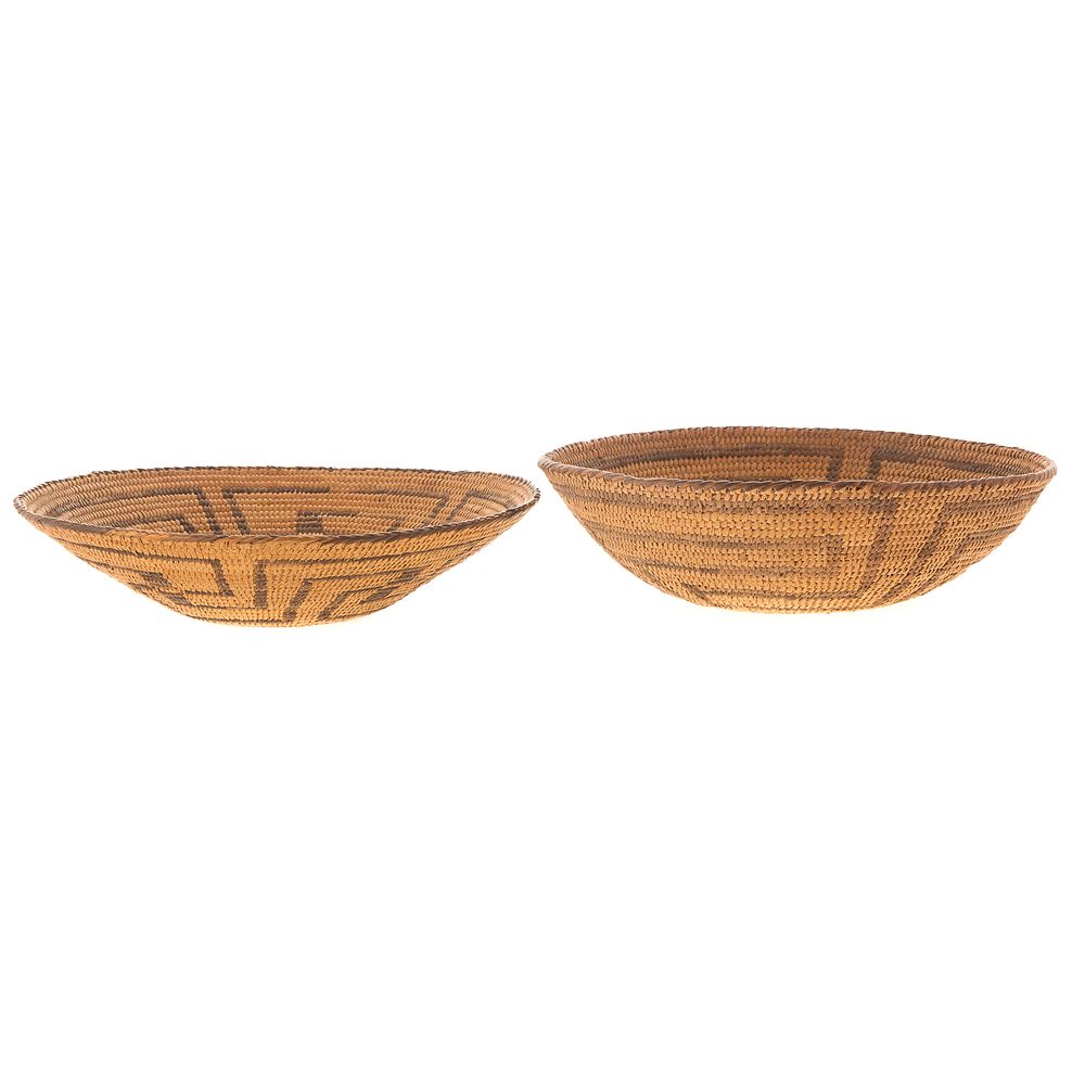 Appraisal: Two Apache Bowl Baskets circa s with stylized geometric pattern