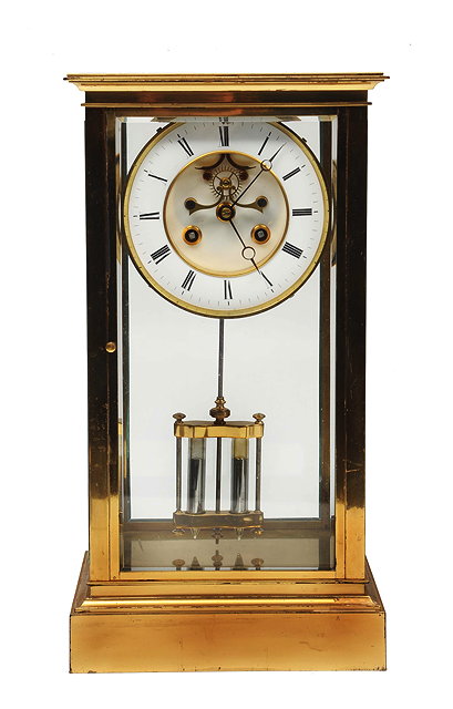 Appraisal: A TH CENTURY FRENCH GILT BRASS FOUR GLASS TABLE CLOCK