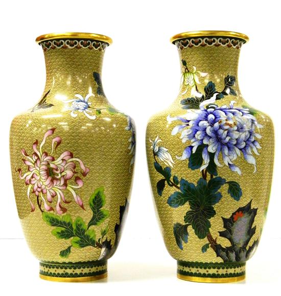 Appraisal: Pair of cloisonne vases Chinese th C each decorated with