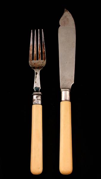 Appraisal: A group of English silver flatware Comprising Fiddle vegetable spoon