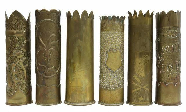 Appraisal: lot of WWI-era trench art vases fashioned from artillery shells