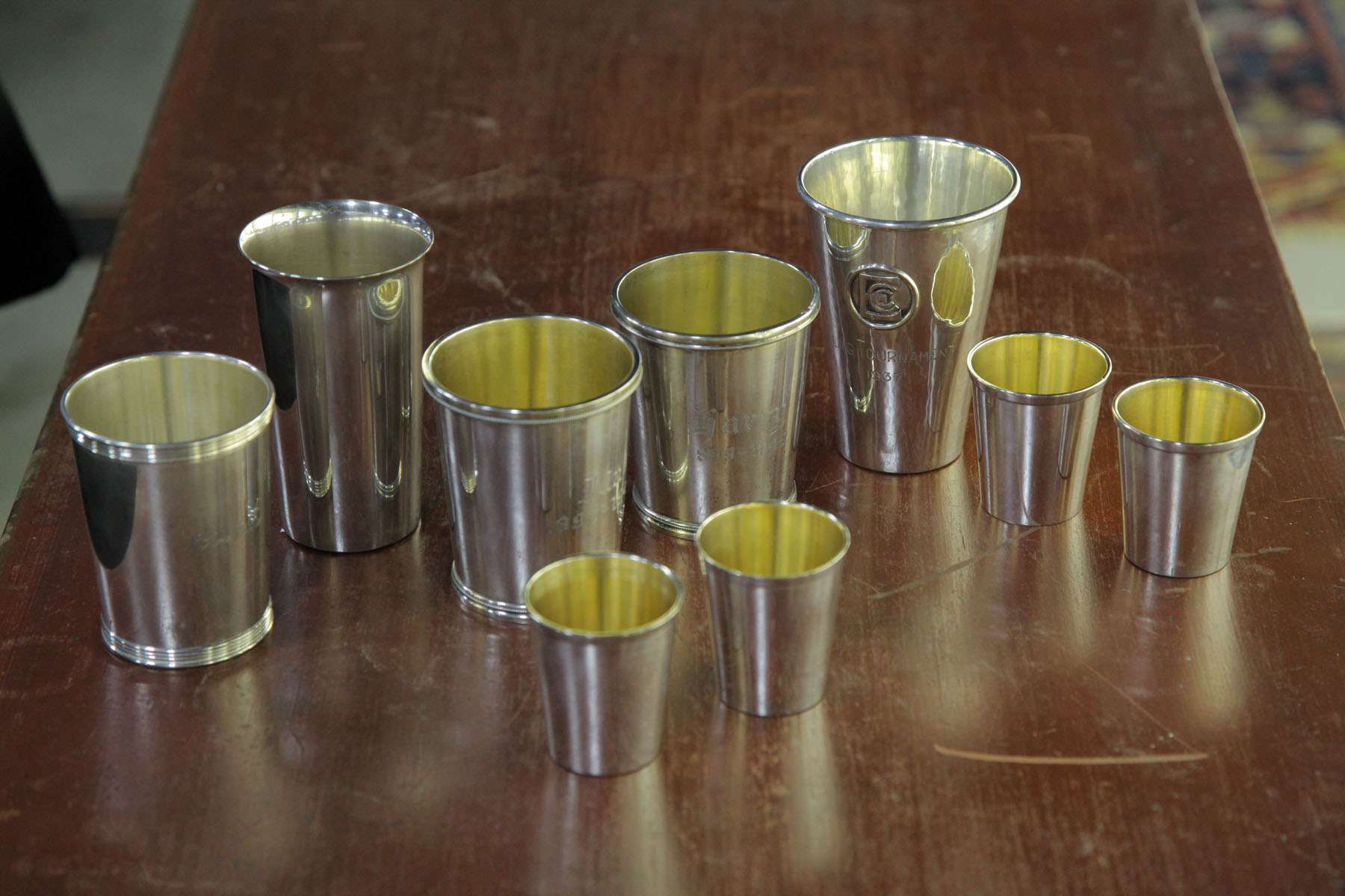 Appraisal: NINE STELRING SILVER JULEP CUPS American mid th century Four