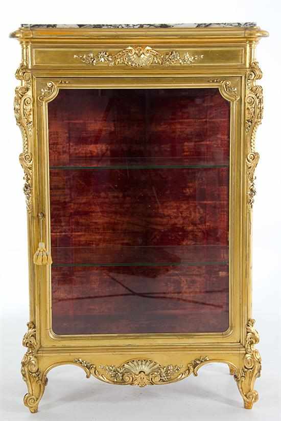 Appraisal: Louis XV style giltwood marbletop vitrine late th century rectangular