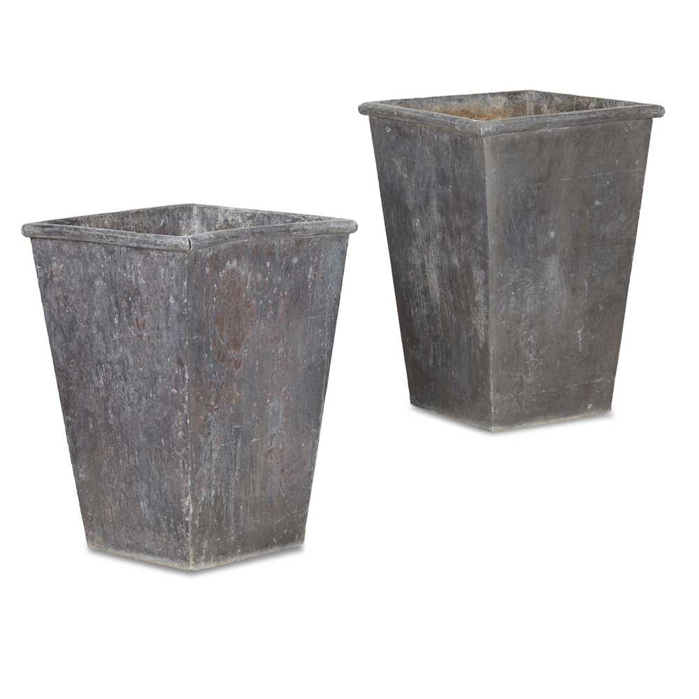 Appraisal: PAIR OF LARGE LEAD PLANTERS TH CENTURY of square tapered