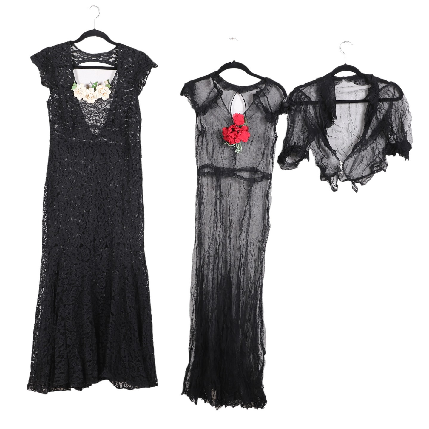 Appraisal: Early th c black lace dresses draped black lace dress