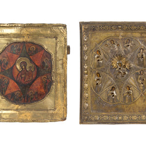 Appraisal: Two Russian Brass-Oklad Burning Bush Mandala Icons Largest example x