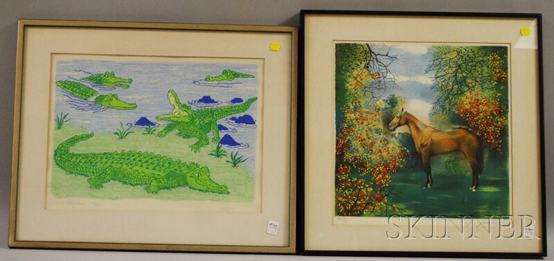 Appraisal: Two Framed Prints a Lozner screenprint Alligators signed and a