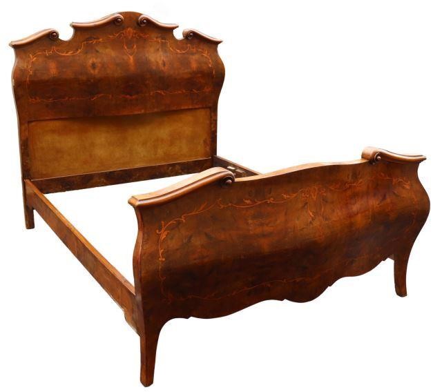 Appraisal: Italian Louis XV style burled walnut bed th c shaped