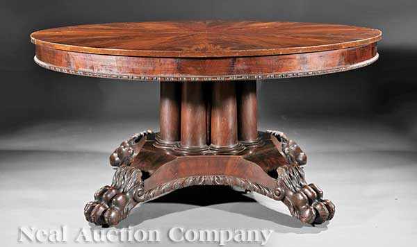 Appraisal: A Monumental American Late Classical Carved Mahogany Dining Table mid-