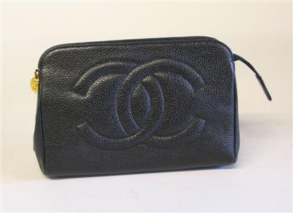 Appraisal: Small Chanel black zip-top clutch purse s Pebble-textured leather with