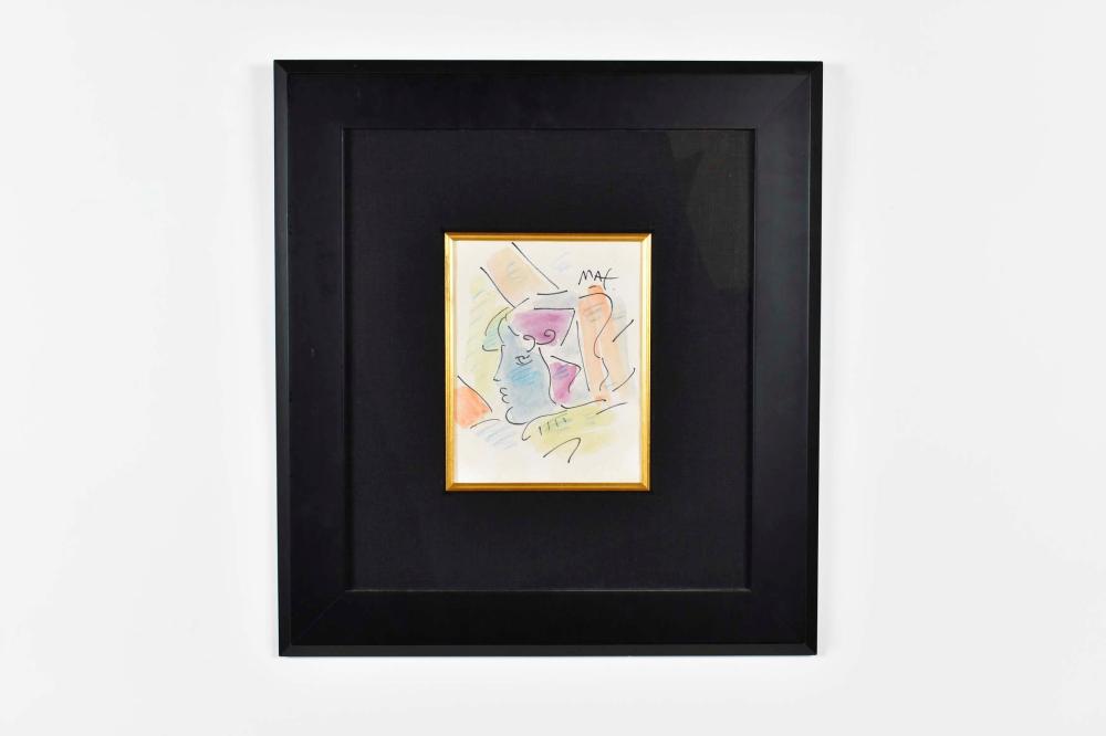 Appraisal: PETER MAX GERMAN B WATERCOLOR PAINTINGProfile Signed Max Watercolor crayon