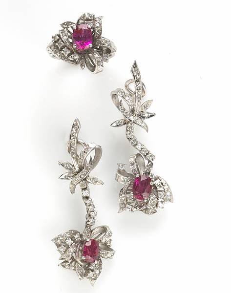 Appraisal: A set of diamond ruby and k white gold jewelry