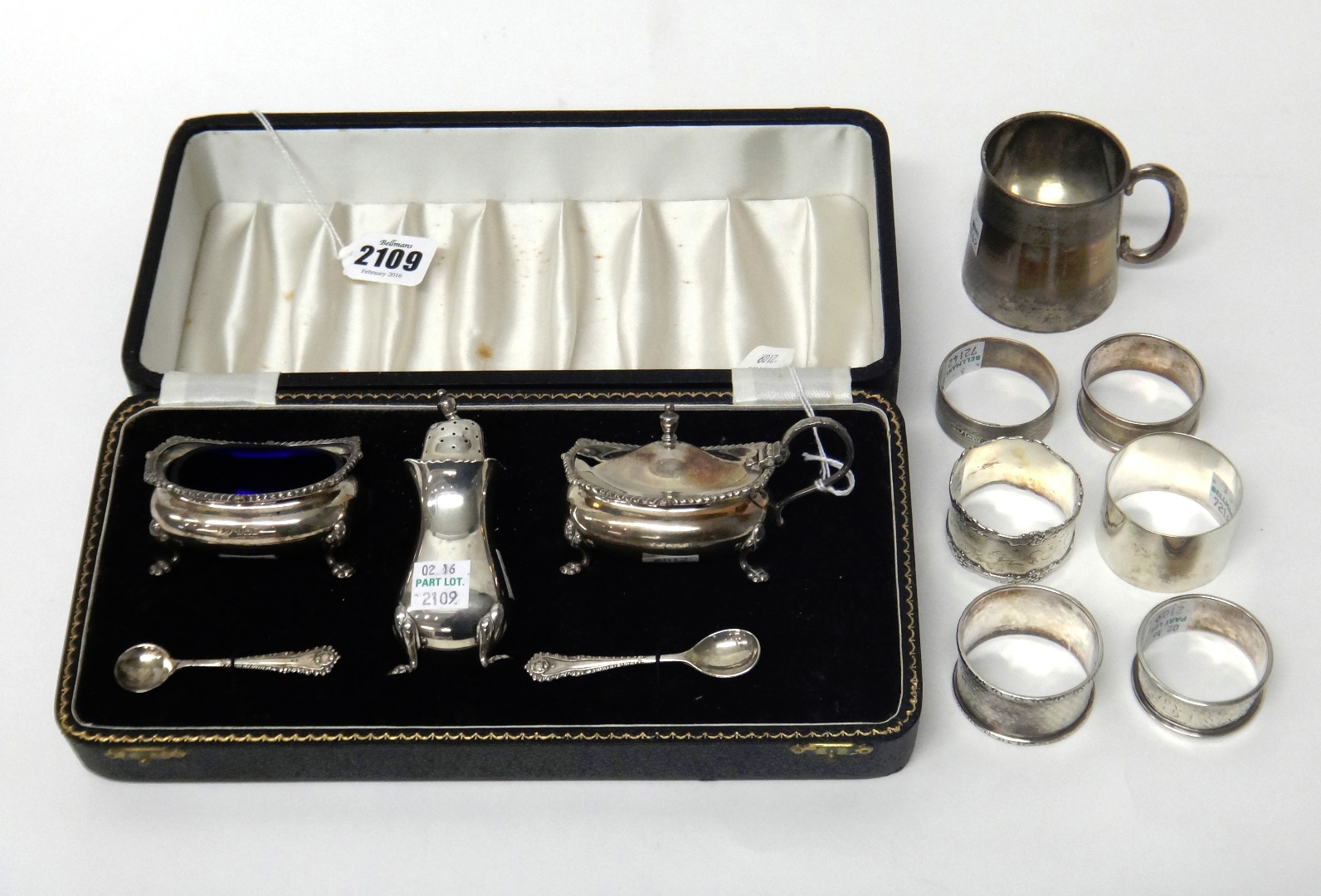 Appraisal: Silver comprising a three piece condiment set comprising a mustard