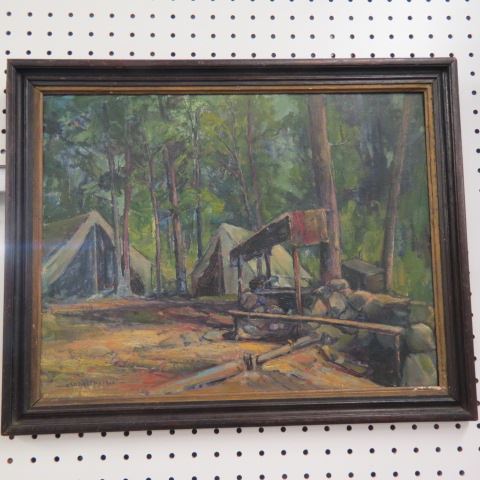 Appraisal: Charles Vermoskie oil camp scene W P A style Massachusetts