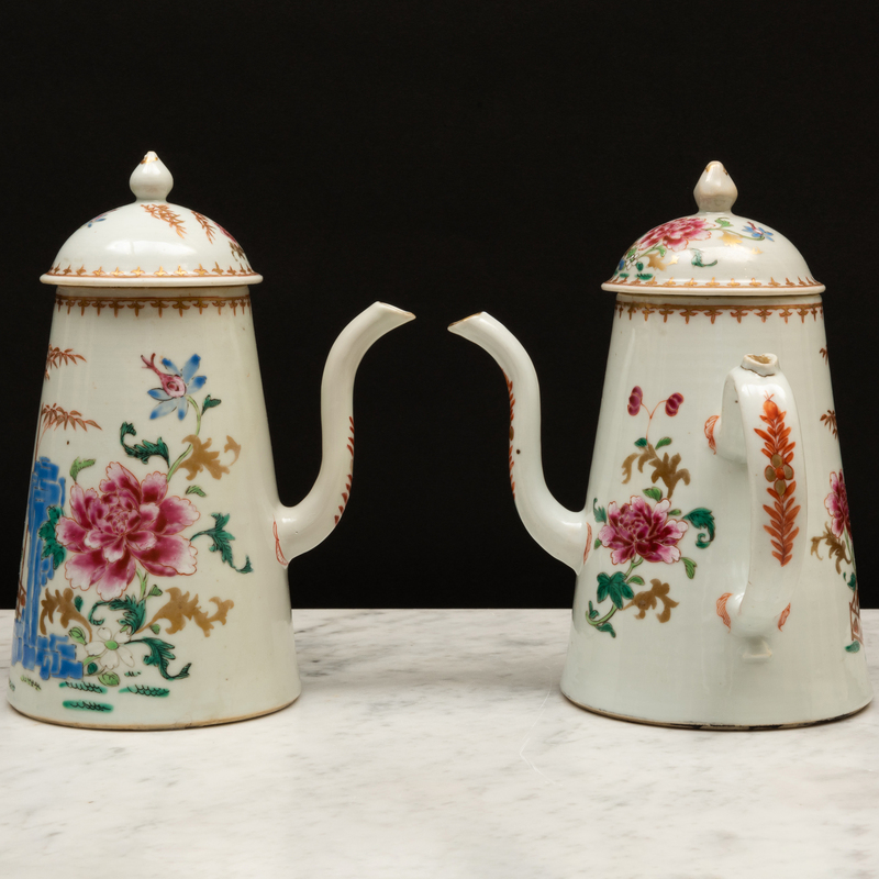 Appraisal: Pair of Chinese Export Famille Rose Porcelain Chocolate Pots and