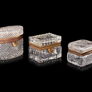 Appraisal: Three French Gilt Metal Mounted Cut Glass Table Boxes th