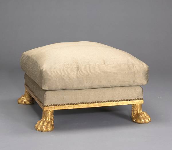 Appraisal: A George II style giltwood upholstered ottoman The square upholstered