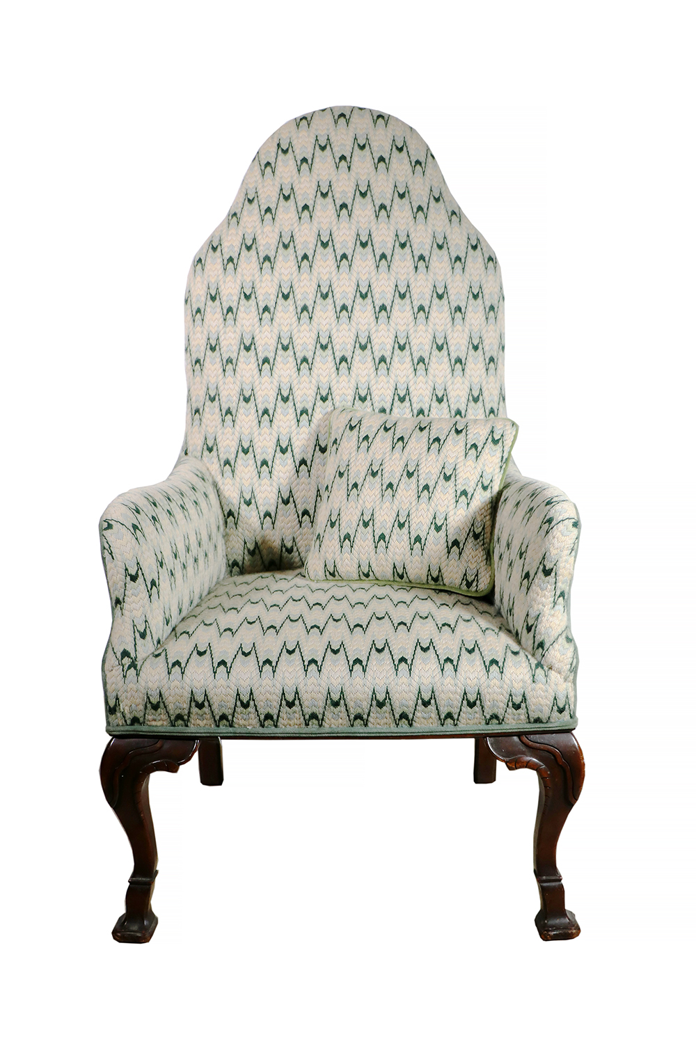 Appraisal: UPHOLSTERED ARMCHAIR Open back upholstered armchair in a flame stitch