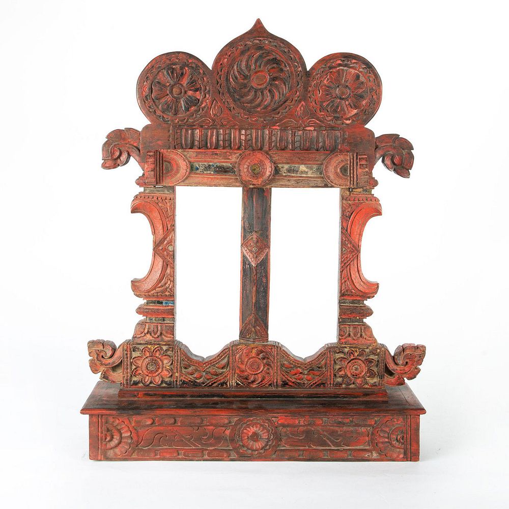 Appraisal: TH CENTURY THAI WOODEN ARCHITECTURAL DECOR Deep red lacquer with