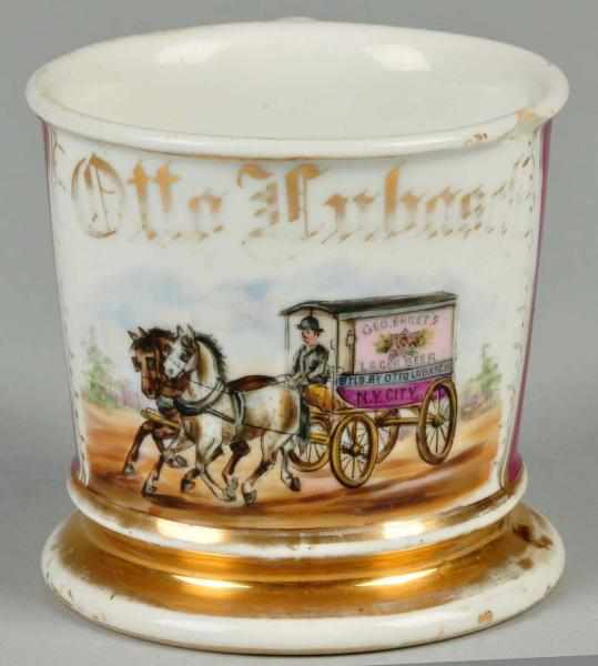 Appraisal: Double Horse-Drawn Wagon Shaving Mug Description Gilt name George Ehrets