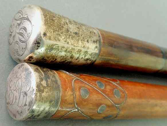 Appraisal: Two Victorian silver tipped walking sticks each l